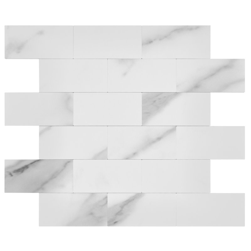 Carreau de mosaïque auto-adhésif en pierre 11,3 po x 11,6 po, Blanc / gris