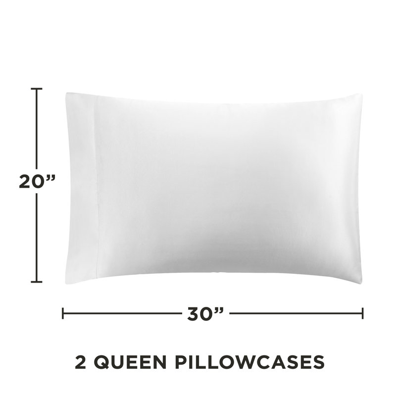 Juicy Couture Silky Satin Pillows Case Sets with Envelope Closure, Queen Pillowcase, White