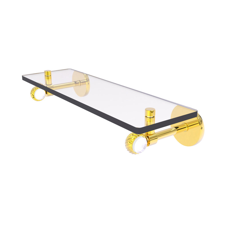 Tablette murale en verre Margolis, Laiton poli, H 3,3 po x l 16 po xP 5,65 po