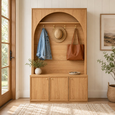 Arched Hall Tree With Storage Bench And 3-Door Shoe Cabinet, Anti-Tip Kit Included, Adjustable Shelves