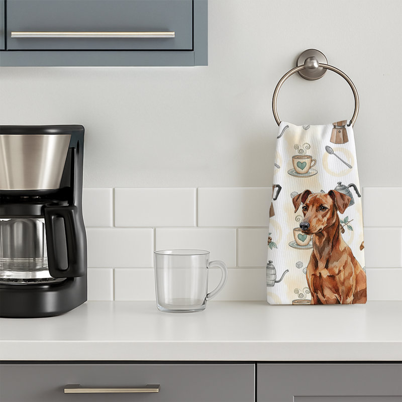 Red German Pinscher Coffee Bar Kitchen Towel, Red German Pinscher
