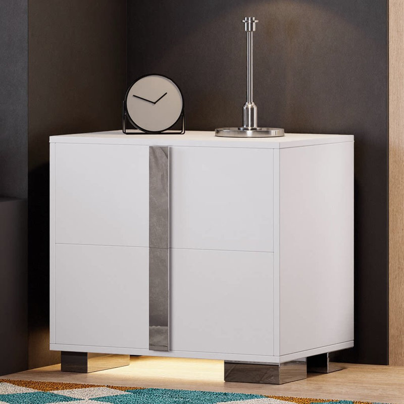Table de chevet 2 tiroirs Modern, Blanc