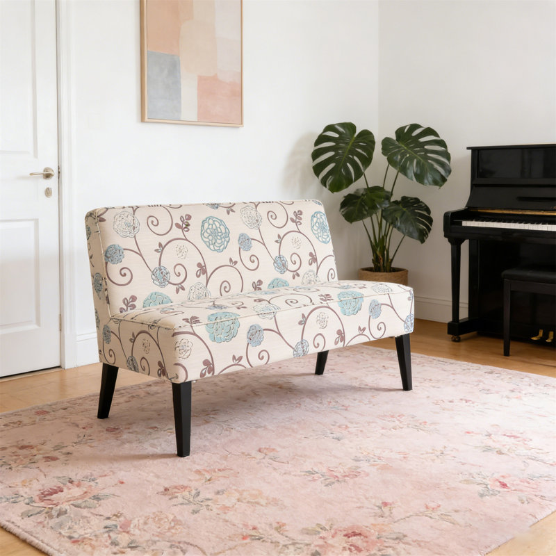Causeuse rembourrée 50 po, Motif floral bleu/blanc