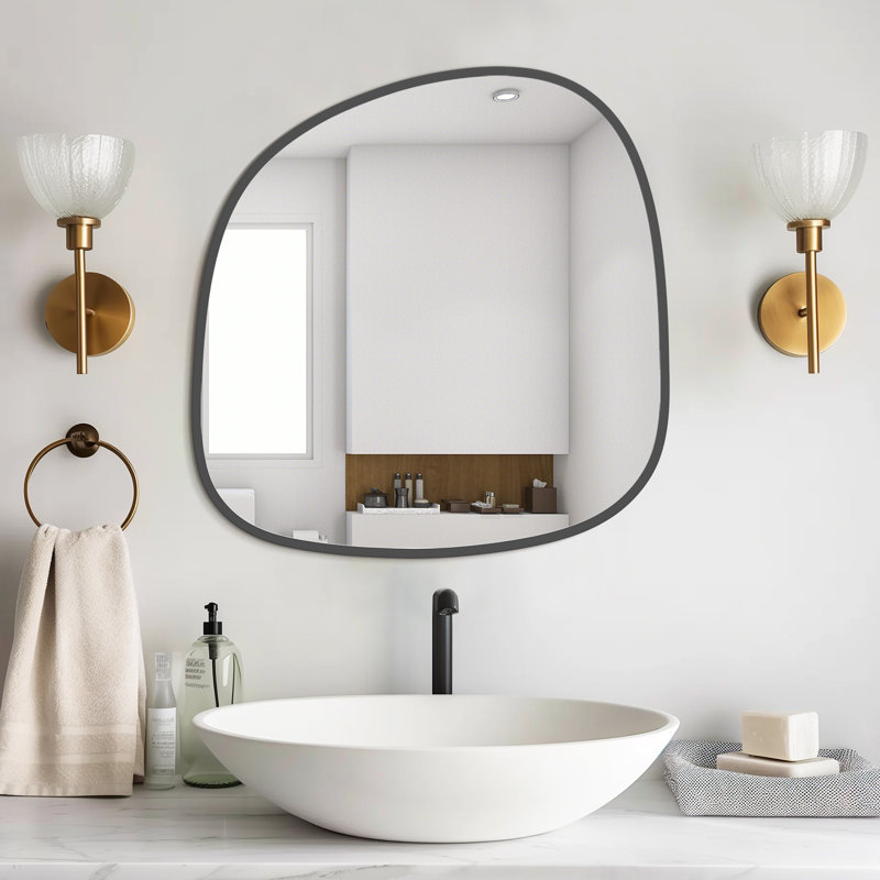 Miroir mural asymétrique pour salle de bain, 27 po x 26 po