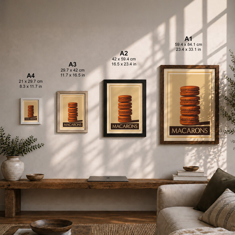 Stacked Macarons Art Deco - Framed Print, A1 - 84.1 x 59.4 cm, Oak