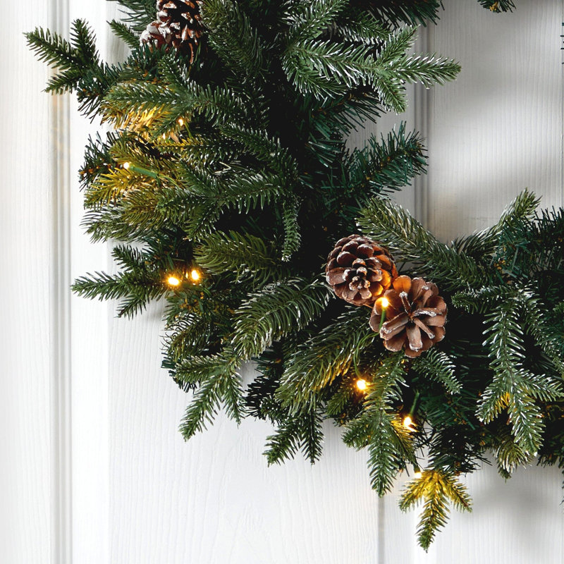 Snowed Pinecone Christmas Wreath with LED Lights