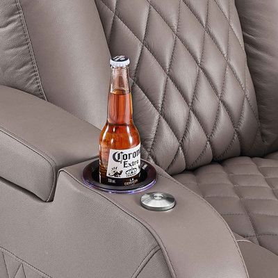 Ensemble de salon inclinable électrique sans gravité en cuir véritable avec appuie-tête réglable, éclairage DEL 7 couleurs, ports USB et rangement