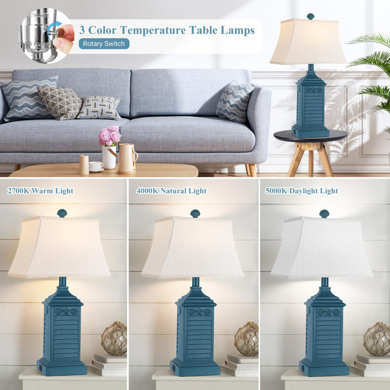 Baraona Resin USB Table Lamp, Navy