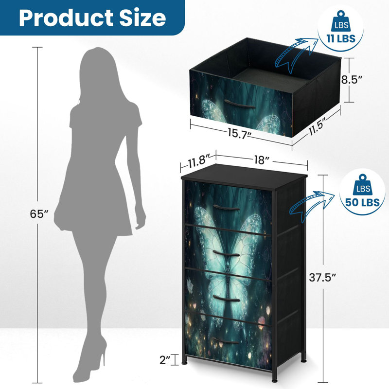 Commode pour commode de chambre à coucher pour garde-robe turquoise et papillon