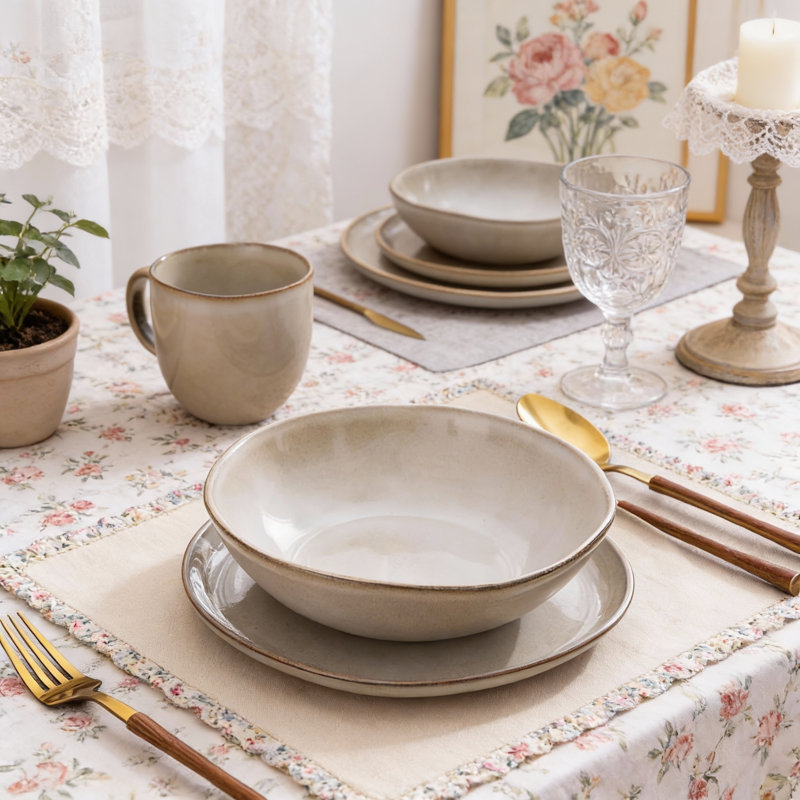 Service de vaisselle en céramique émaillée réactive faite à la main Assiettes et bols en grès