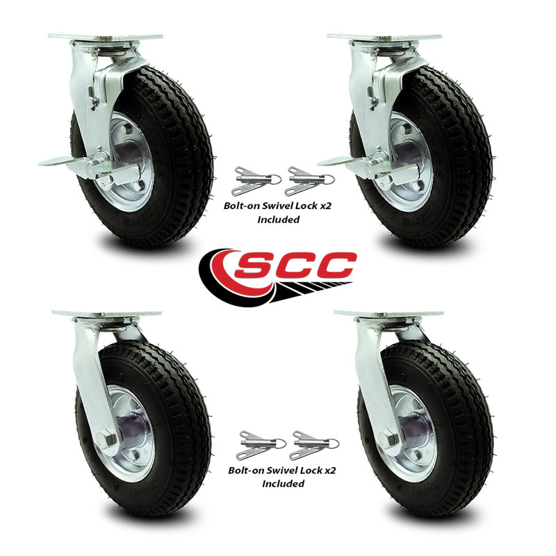 4-Piece Pneumatic Rubber Caster Set