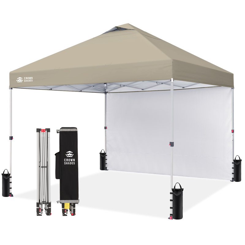 12 Ft. W x 12 Ft. D Metal Pop Up Canopy Instant Tent with 1 Removable Sidewall Beige, Beige