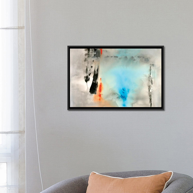 "Dusky Turquoise", reproduction d'art sur toile tendue, H 18 po x l 26 po x P 1,5 po, Toile encadrée noire, Pas de tapis