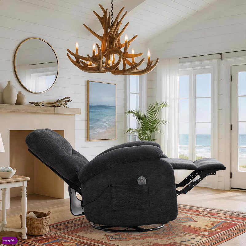 Wykoff 35.83" 360°Swivel Rocker Recliner Chair with Massage and Heat with Side Pockets