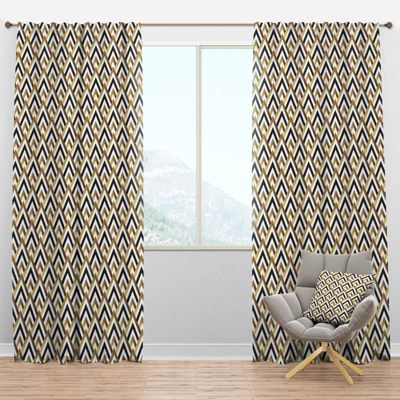 Gold black and white triangle - Mid-Century Velvet Curtain - Room darkening - 1 panel, 52"W x 120"L