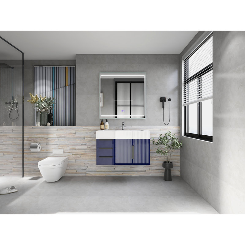 Meuble-lavabo mural simple l 36 po x P 20 po x H 22 po, Bleu marine