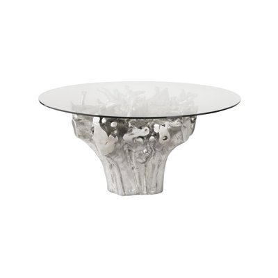 Petite table de salle à manger Root en argent avec verre