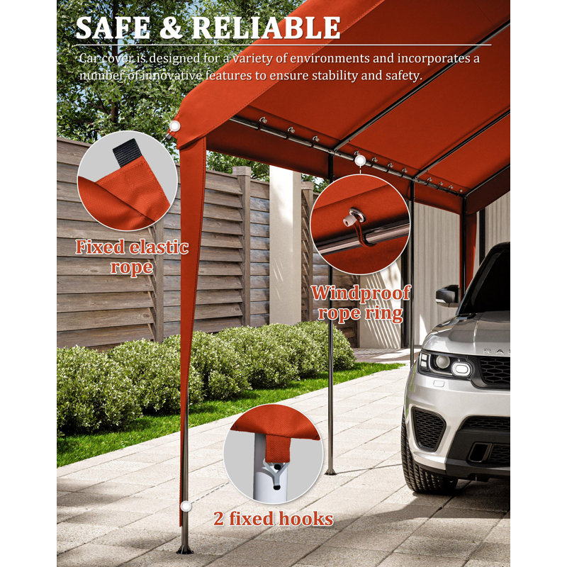Carport Canopy Replacement Cover With Ball Bungees (Frame Is Not Included), Orange, 112.8" H x 120" W x 240" D