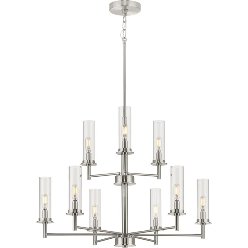 9 - Light Dimmable Classic / Traditional Chandelier, Brushed Nickel