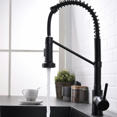 Black Kitchen Faucet, Pull Down Spray, Brass Construction, Single Handle, Temperature Control Sink Faucet With Out , Black, Brass, Hole Hot And Cold Valve