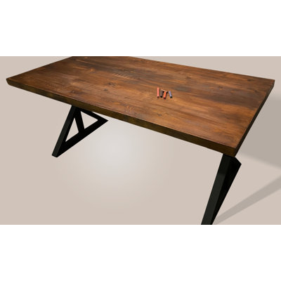 Dill Pine Solid Wood Top Metal Base Dining Table