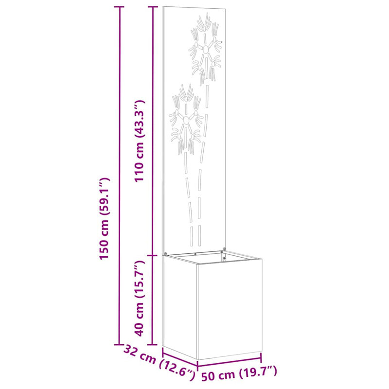 Planter Box, Sliver, 140cm H x 32cm W x 32cm D