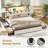 Farmhouse King Storage Bed Frame with Bookcase Headboard, LED Lights, Charging Station & 4 Drawers, Wood Platform Bed, White-413799467-417896241