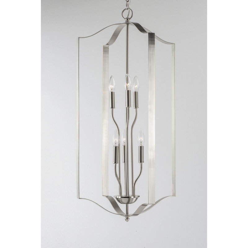 Albano 6 - Light Dimmable Geometric Chandelier, Satin Nickel