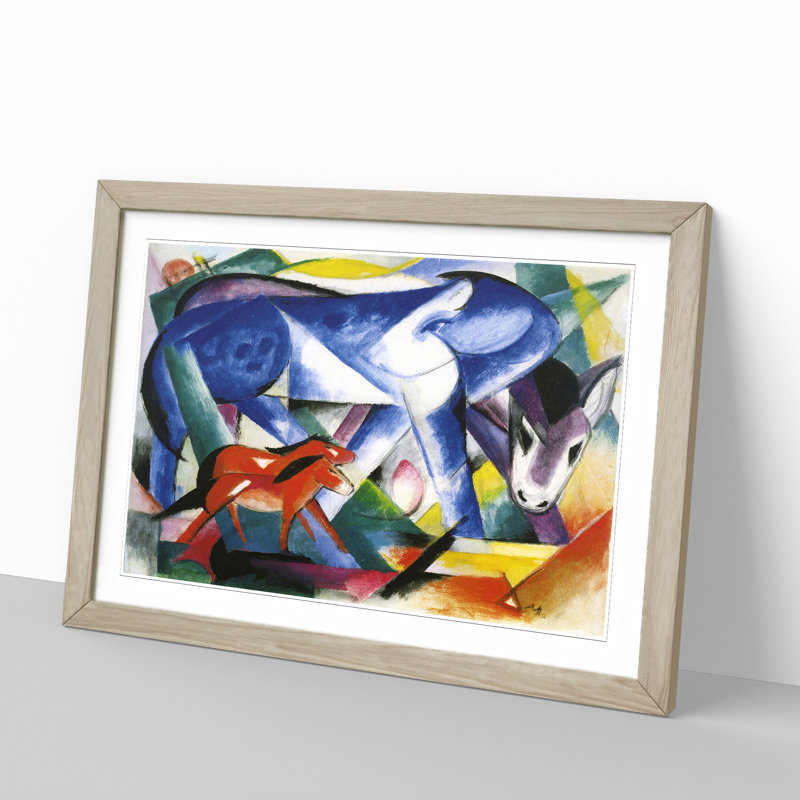 Donkeys by Franz Marc - Picture Frame Painting, 36cm H x 48cm W x 2cm D, Oak Framed