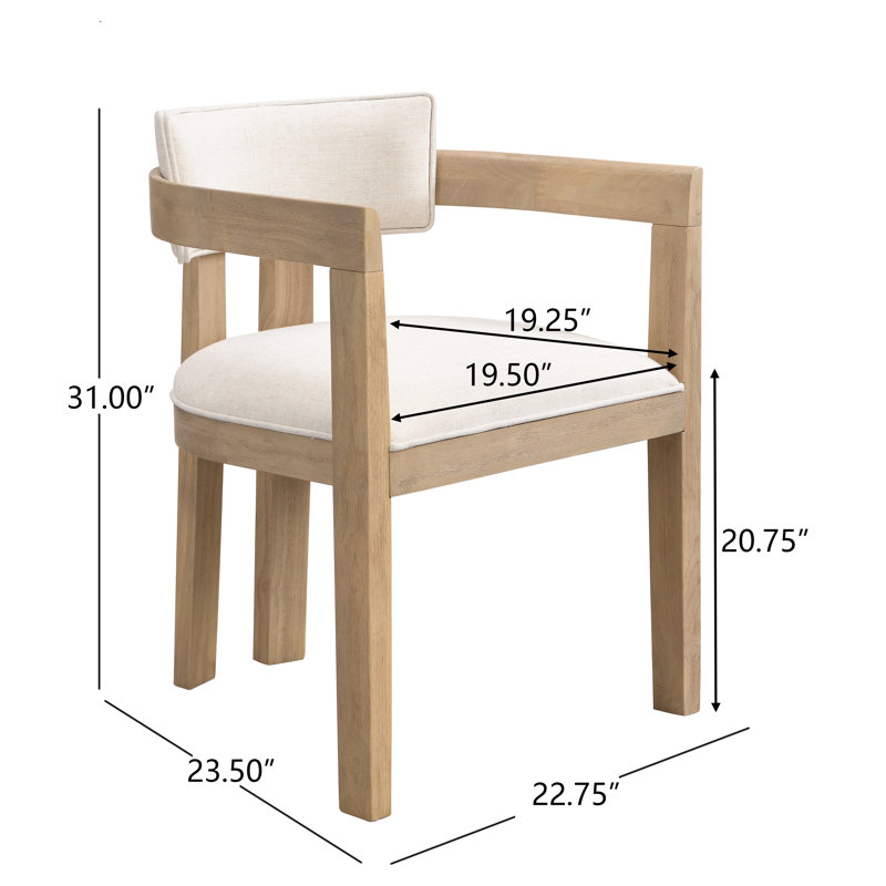 Lyddia Wood Upholstered Dining Chair, Beige Fabric/Light Ash Frame, 2