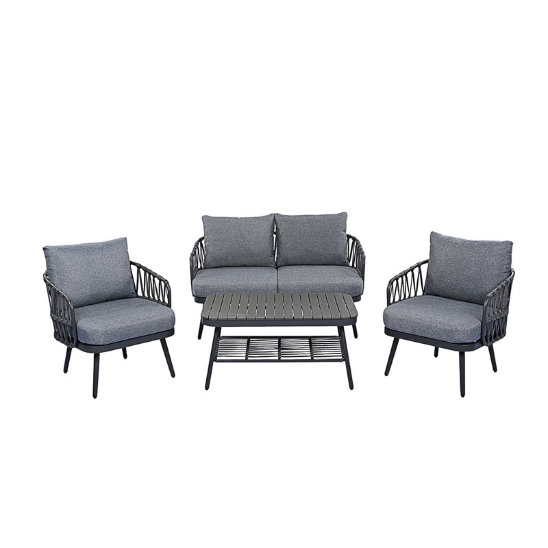 4-Piece Outdoor Patio Furniture Set, Black, Gray