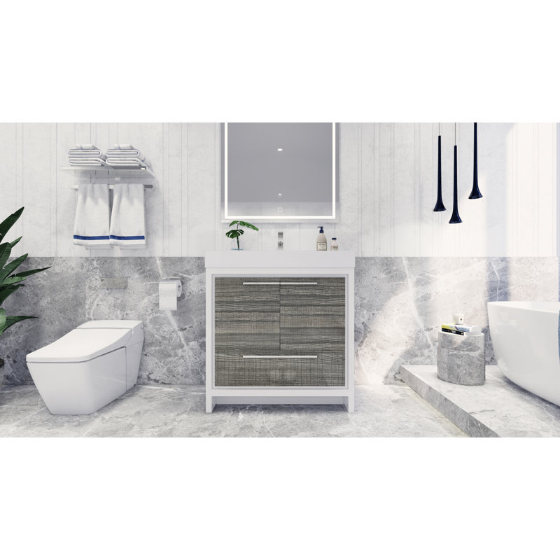 Ensemble de meuble-lavabo simple 36 po Tessa, Gris cendre très lustré, Chrome