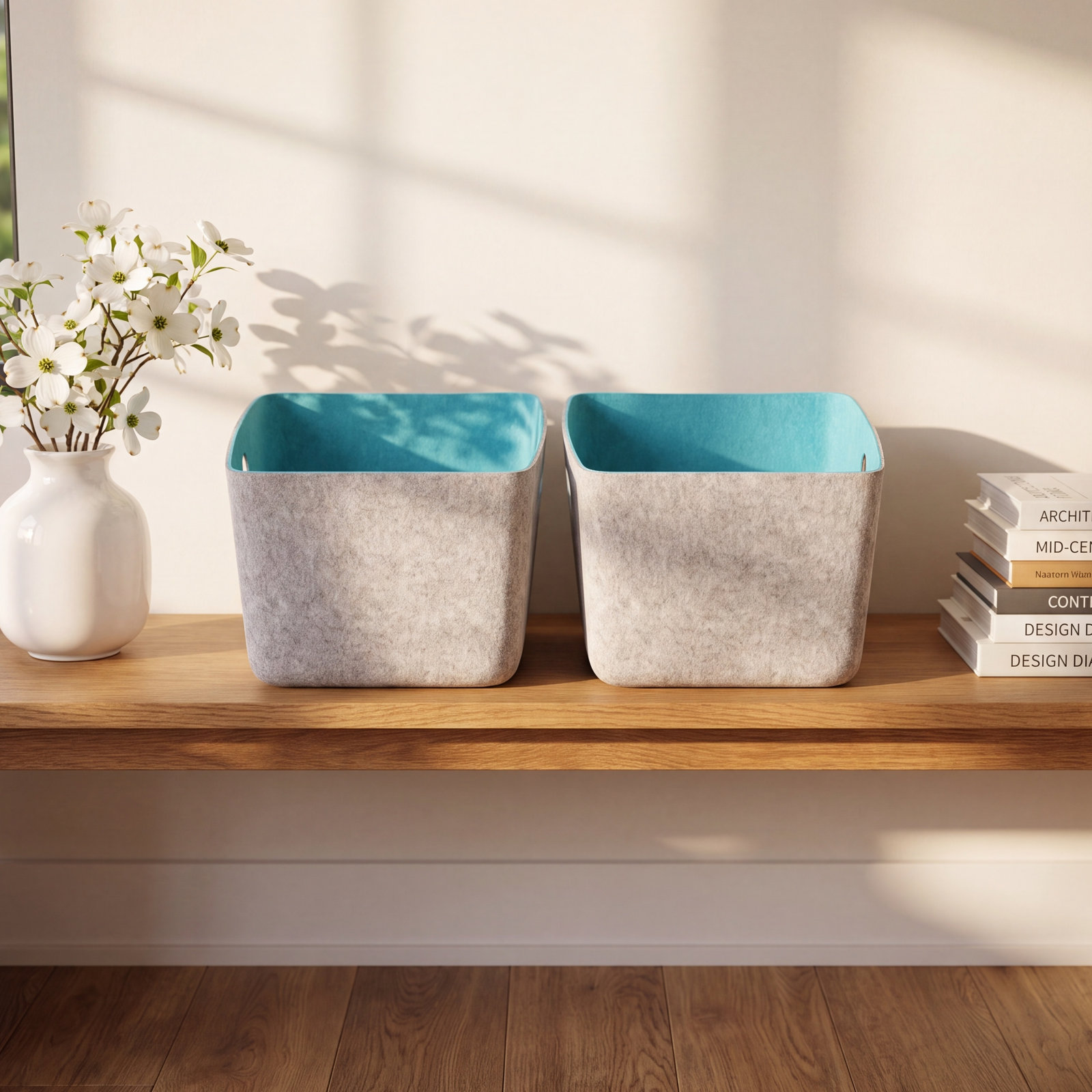 Modern Polyester Decorative Bin, Turquoise, 3