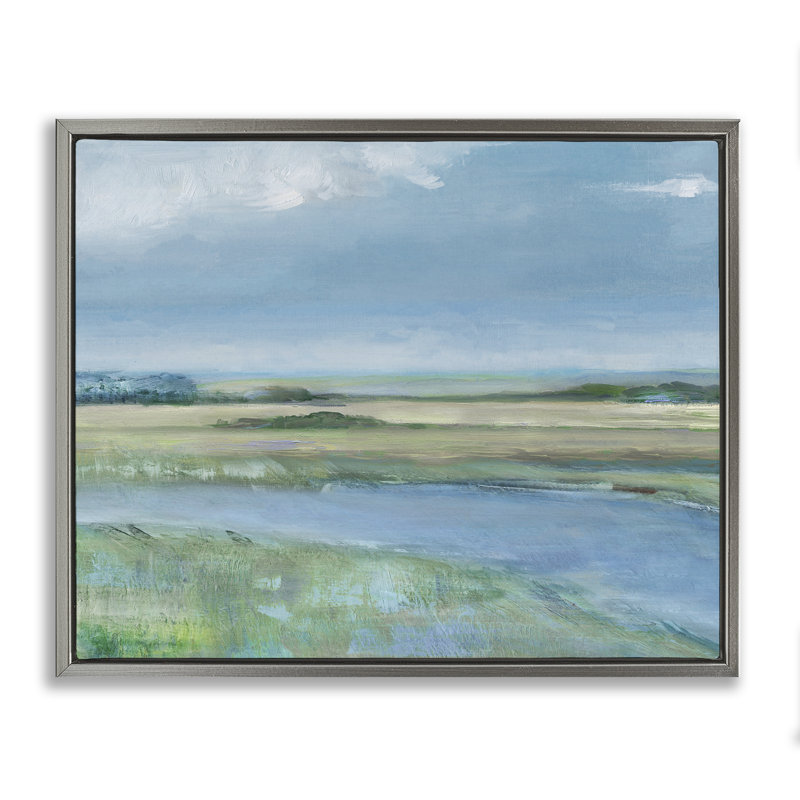 Curving River Bend Landscape, Luster Gray Floater Frame, 17" H x 21" W