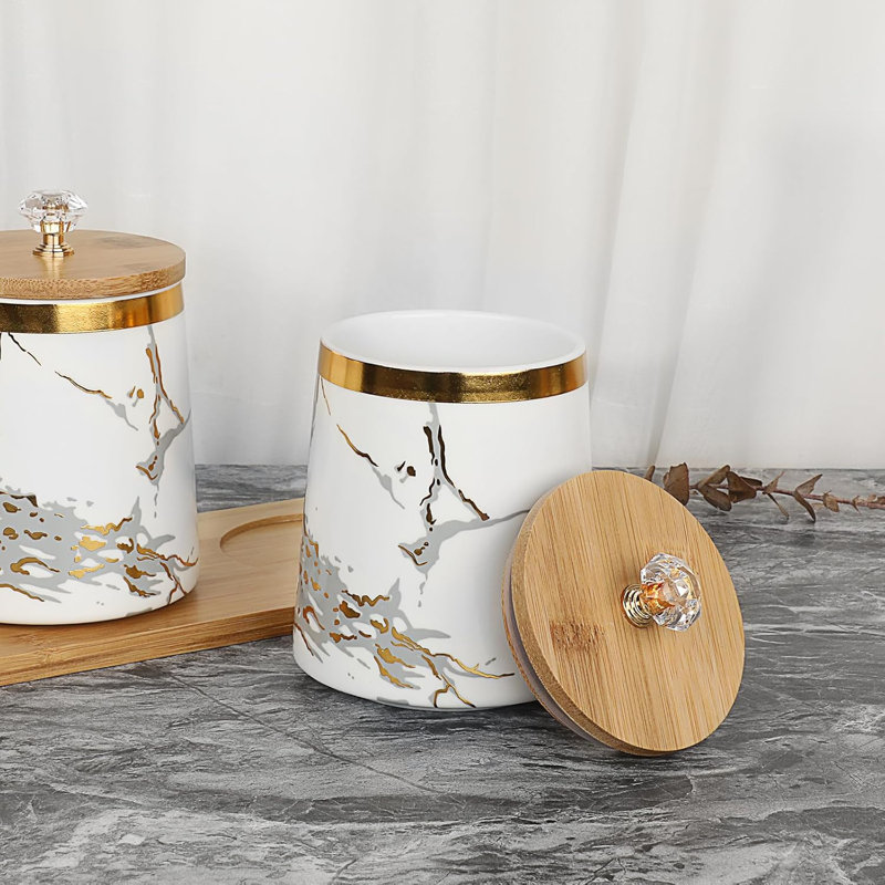 Set Of 3 Canisters Set For Sugar Coffee Tea With Airtight Lid, Ceramic Storage Containers Sets White Storage Pots With Tray Storage Jar Decorative Canisters Sets For For Kitchen Counter