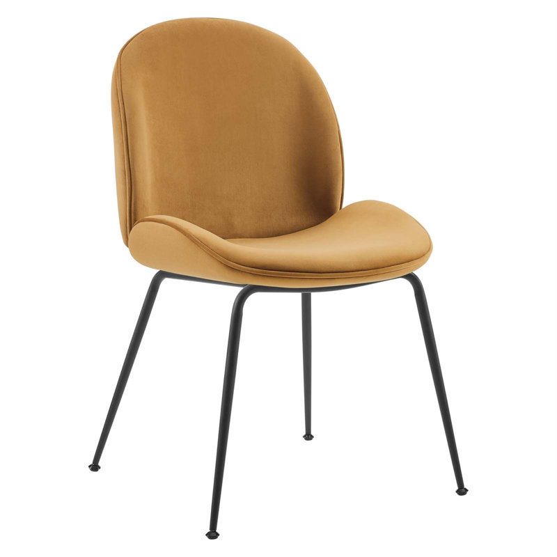 Scoop Black Powder Coated Steel Leg Performance Velvet Dining Chairs - Set of 2 by Modway, Cognac