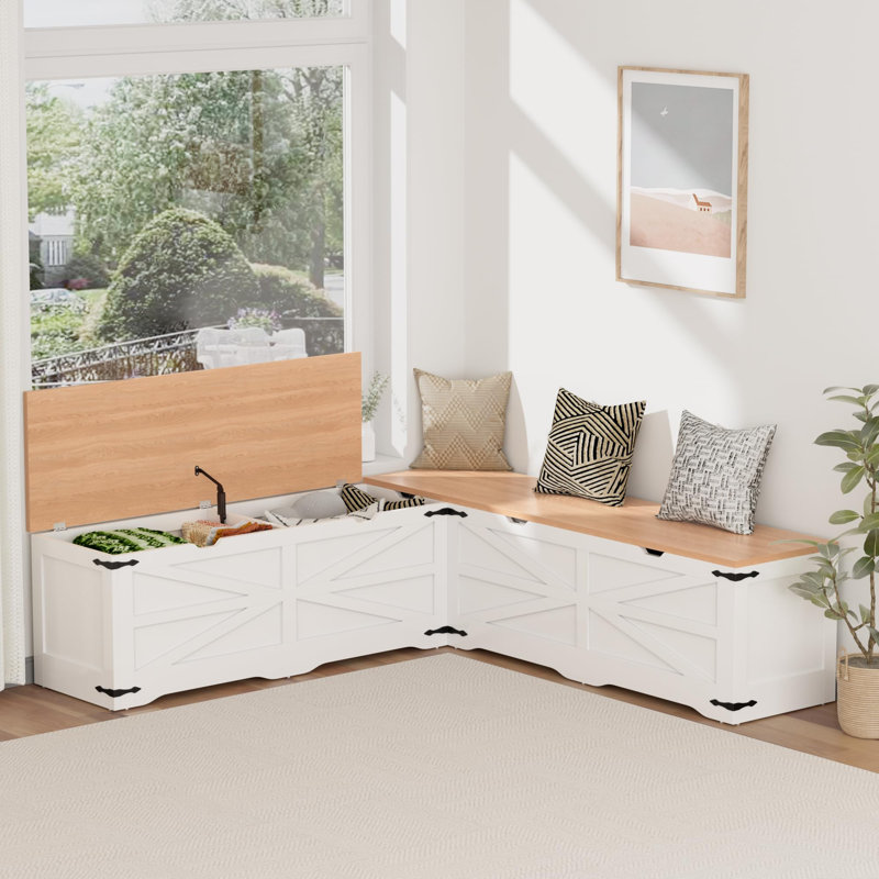 L-Shaped Corner Storage Bench with Cushioned Seating, Kitchen Breakfast Nook Bench, Space-Saving Entryway Corner Bench
