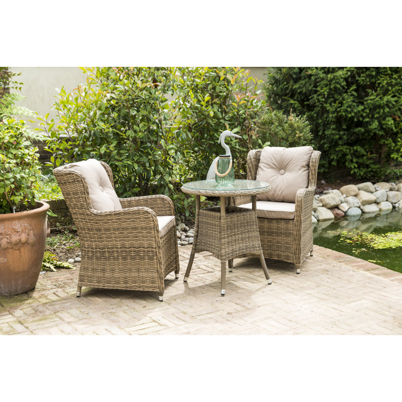 Vandeventer 2 Seater Rattan Conversation Set, Taupe, Natural