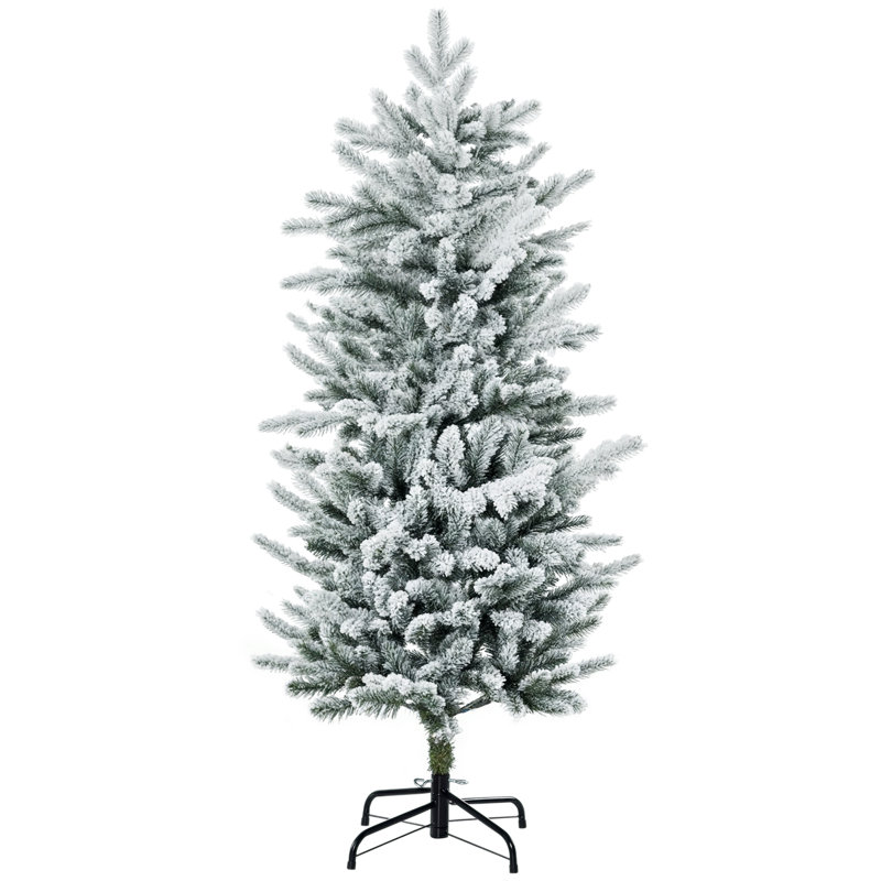 Arbres de Noël artificiels 4,5 pi avec branches enneigées, ouverture automatique, base en acier, H 4,5 pi