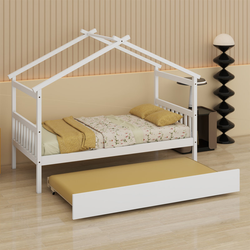 Lit en bois avec lit gigogne, Blanc