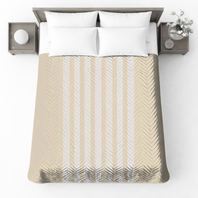Couvre-lit matelassé à rayures beige et blanc