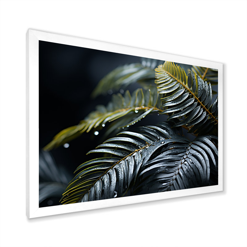 Frondes de fougère en vert, Cadre photo blanc, H 16 po x l 32 po x P 1 po