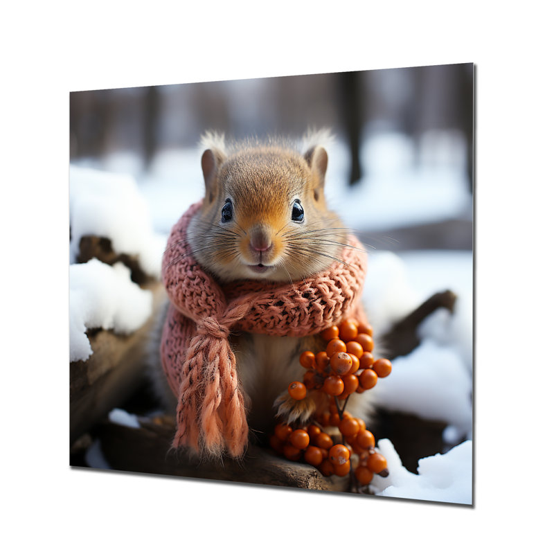 «Dressed Squirrel In Morning Snow I», art mural animal en écureuil, H 36 po x l 36 po x P 1,5 po