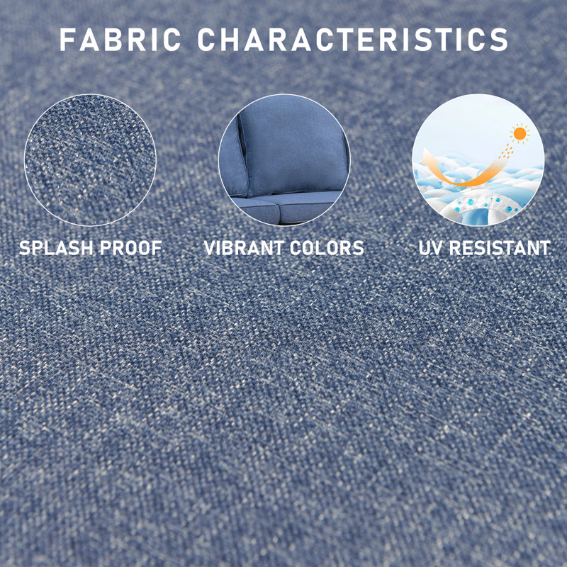 Ensemble de conversation avec canapé en rotin 7 pièces avec coussin, Bleu denim, gris