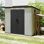 Remise de rangement extérieure en résine 6 x 8 pi avec fenêtres transparentes et évents à persiennes, remise à outils en plastique avec portes verrouillables doubles et toit incliné, remise de jardin extérieure pour la cour, le patio, la pelouse et le gris