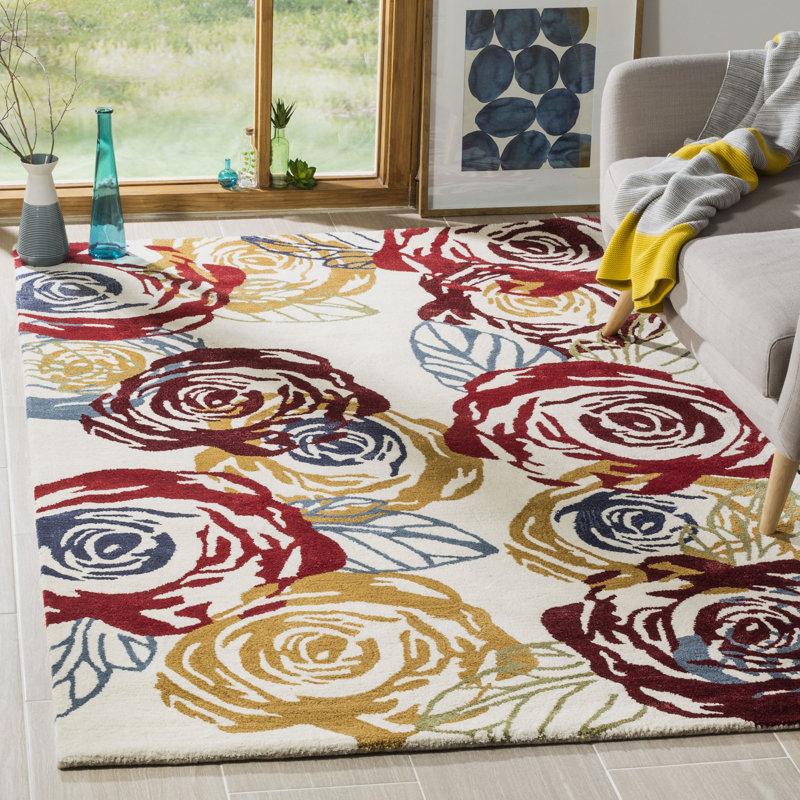 Tapis mauve / jaune en laine touffeté à la main Avayah, Rectangle 8 pi 3 po x 11 pi