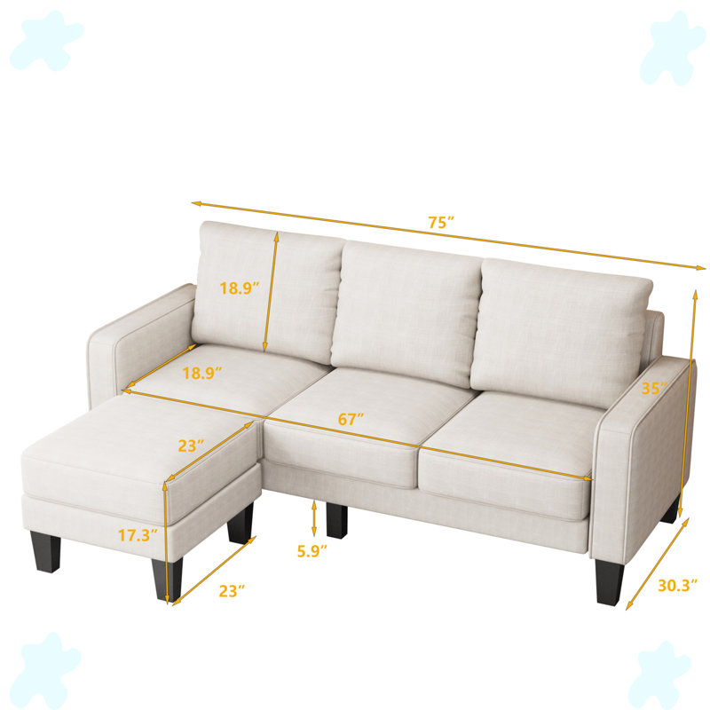 Canapé à accoudoirs carrés 75,12 po, Polyester beige