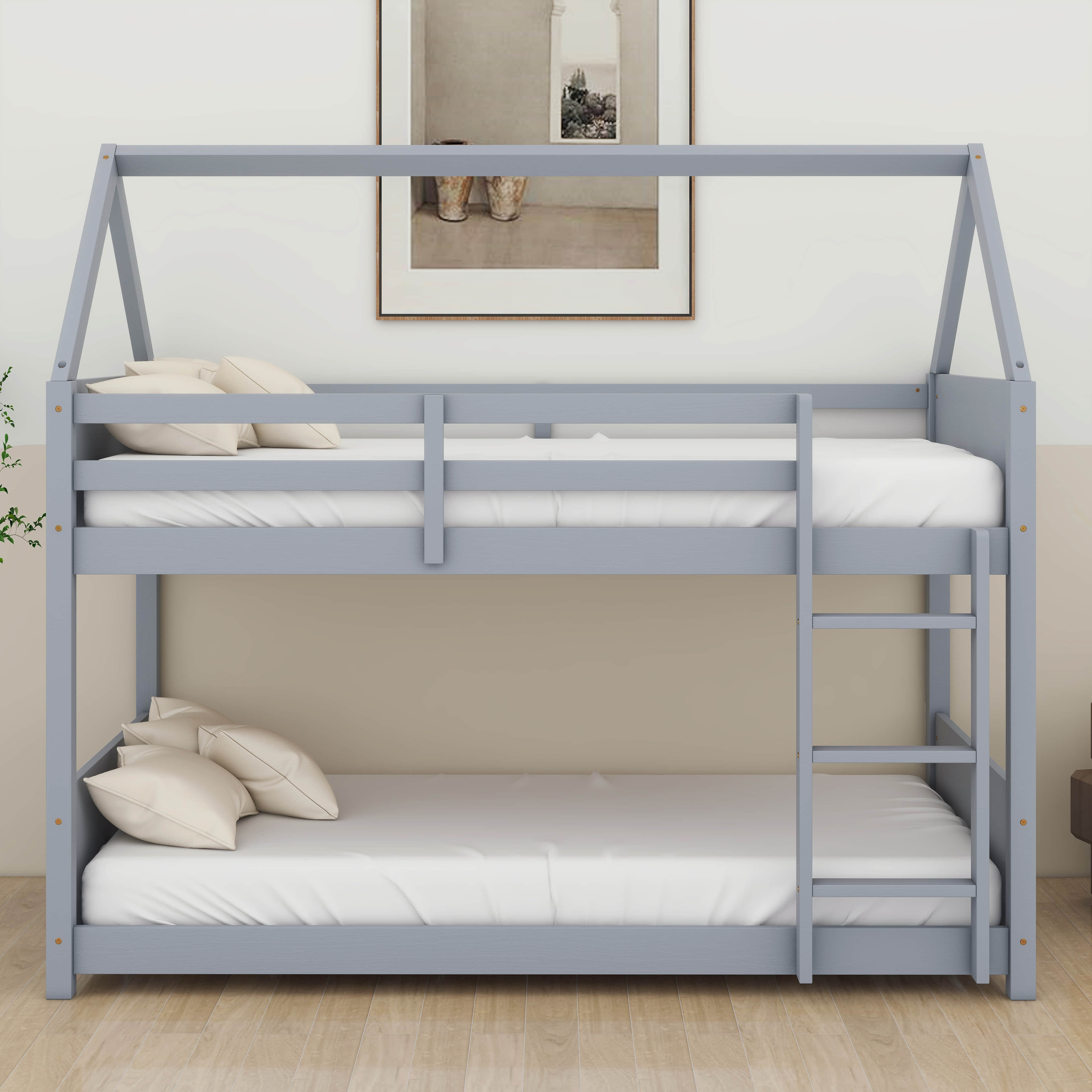 Ophelia & Co. Twin Over Twin Bunk Bed, Wooden House Bunk Bed With ...