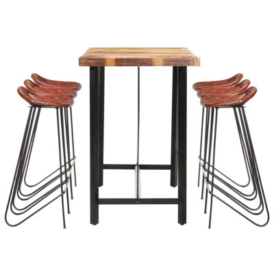 Ensemble de bar 17 pièces 17 étages en bois récupéré massif et cuir véritable