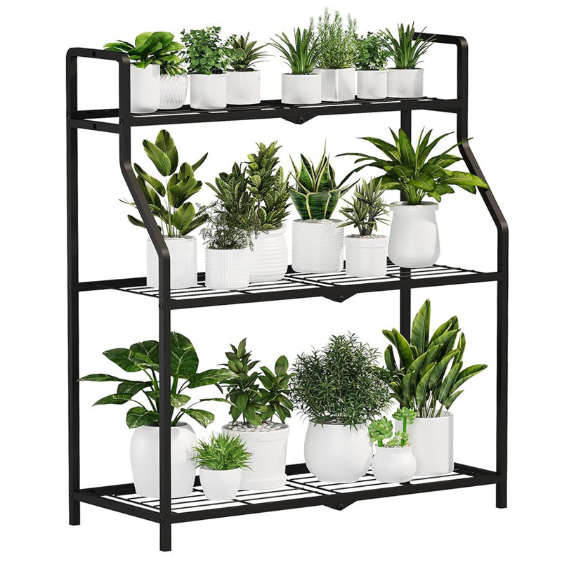Élégant support pour plante à 3 niveaux, étagère à fleurs en métal robuste pour intérieur / extérieur, patio, balcon, salon
